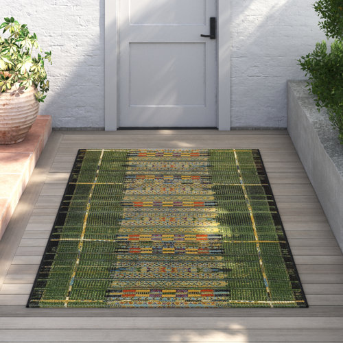 Joss & Main Sesena Green/Yellow/Black Indoor/Outdoor Rug & Reviews